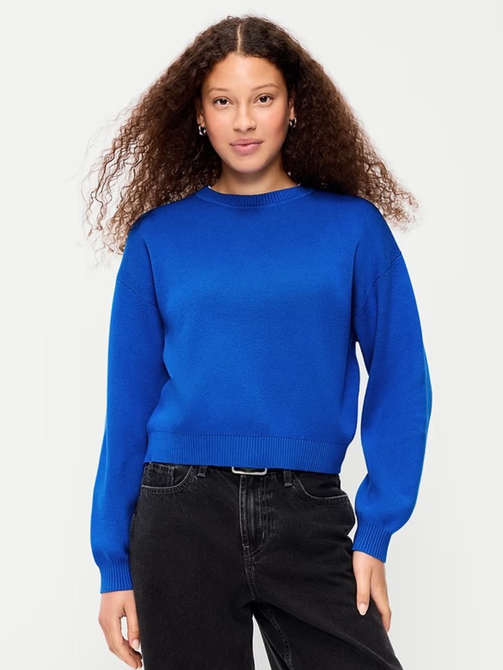 TALL Old Navy SoSoft 100% Cotton Crewneck Cropped Sweater - Blue Moon M Tall
